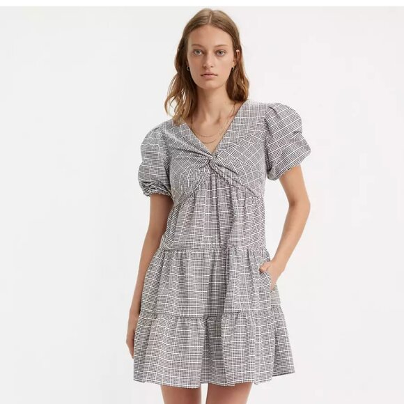 NWT LEVI'S Volume Sleeveless Dress In Katherine Seersucker Plaid Cloud Dancer - Picture 3 of 12